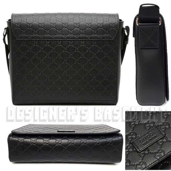 GUCCI black Micro Guccissima embossed leather Messenger crossbody shoulder Bag - Picture 6 of 8